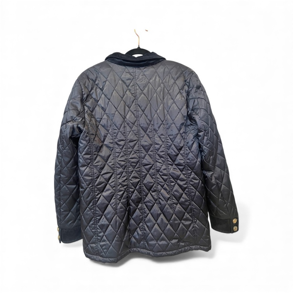 VINCE CAMUTO Navy Quilted Velvet Trim Lined Jacket Gold Buttons Pockets EUC L - Picture 6 of 12